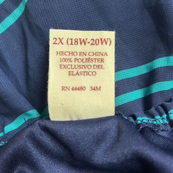 Faded Glory 2X Blue Green Stripe Ruffle Front Ruched Waist Maxi Dress Preppy - Picture 9 of 12